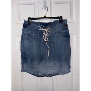 Venus lace up jean skirt size 6 zipper accent 1091-S
